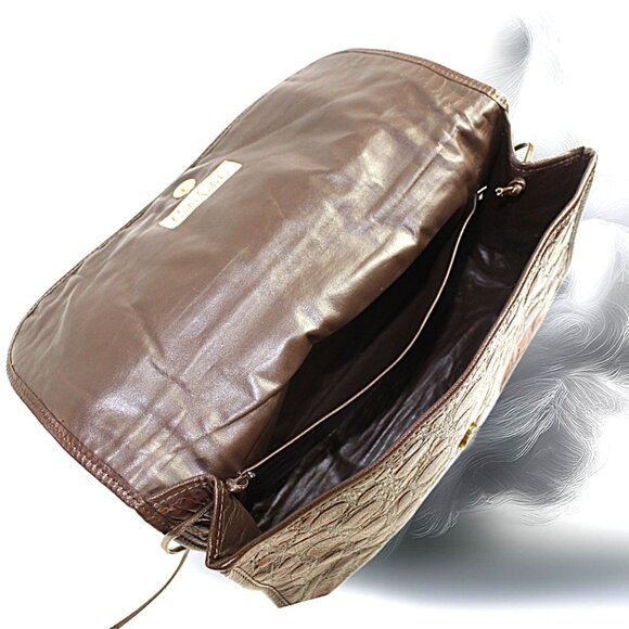 Carlos Falchi Vintage Two Tone Brown Leather Croc Embossed Convertible Shoulder - Picture 7 of 9